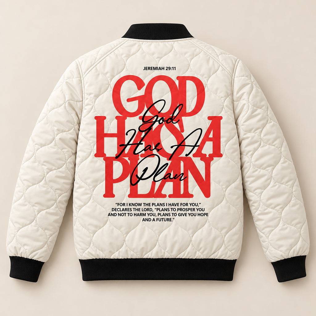 God Has A Plan Quilted Bomber Jacket