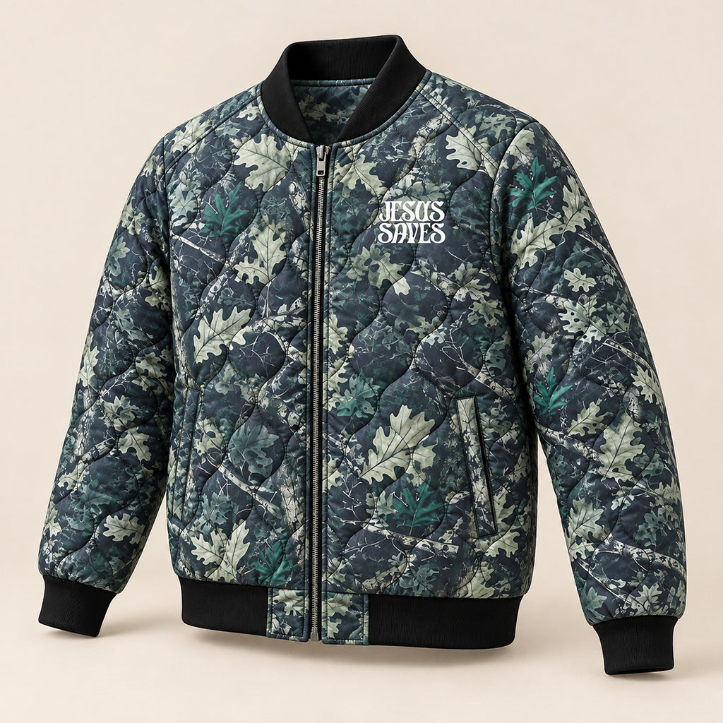 Good News Woodland Camo Quilted Bomber Jacket – view 3