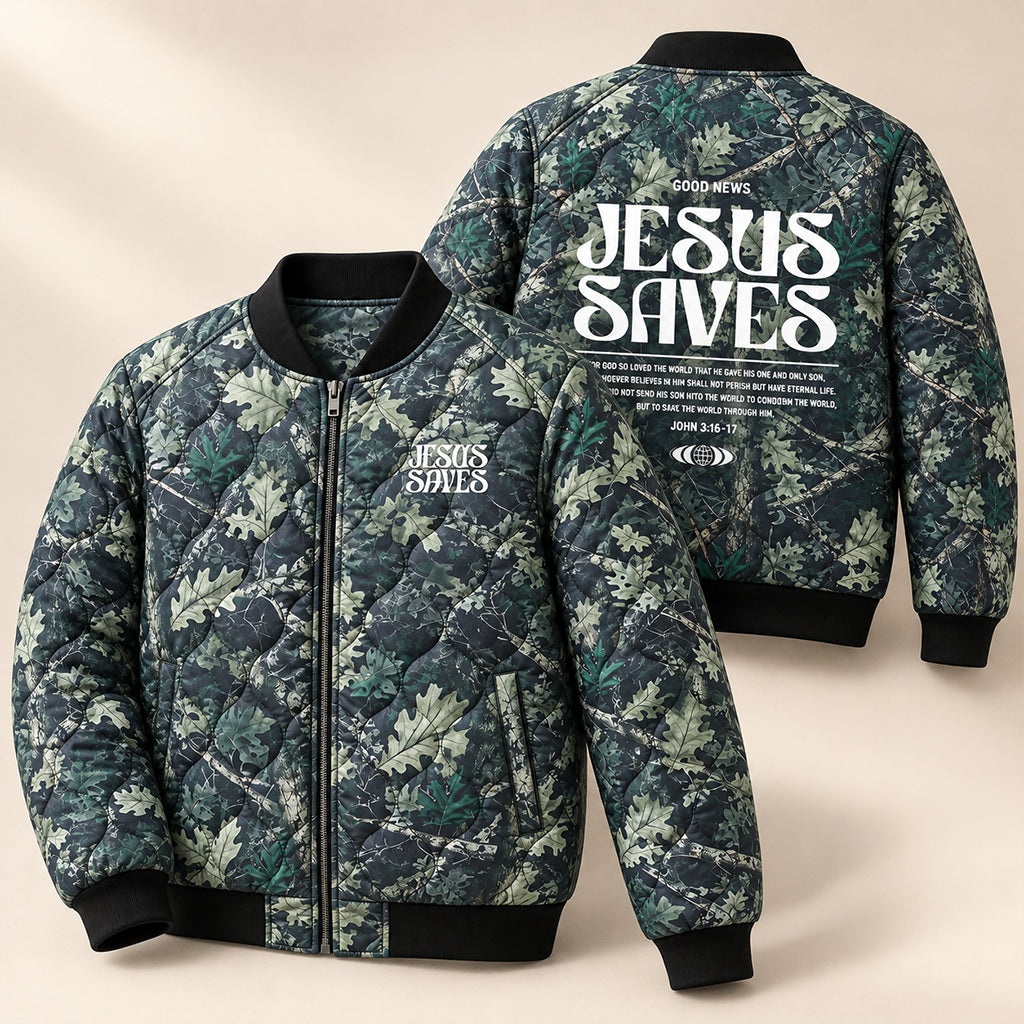 Good News Woodland Camo Quilted Bomber Jacket