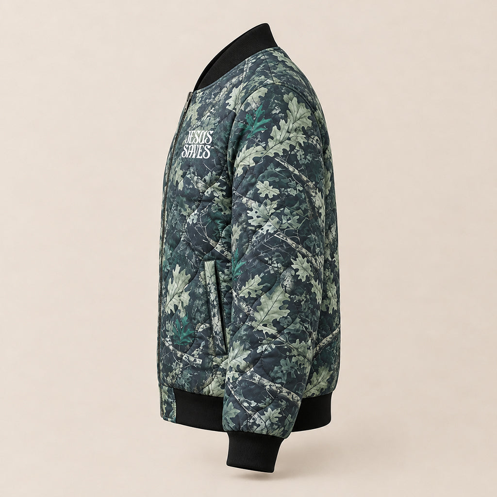 Good News Woodland Camo Quilted Bomber Jacket – view 5