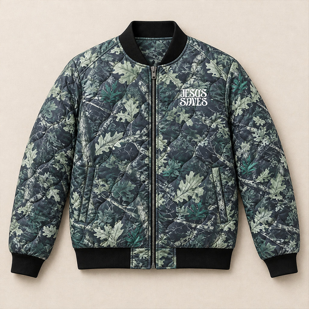 Good News Woodland Camo Quilted Bomber Jacket