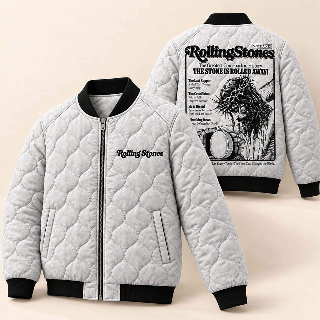 He Is Risen Empty Tomb Quilted Bomber Jacket