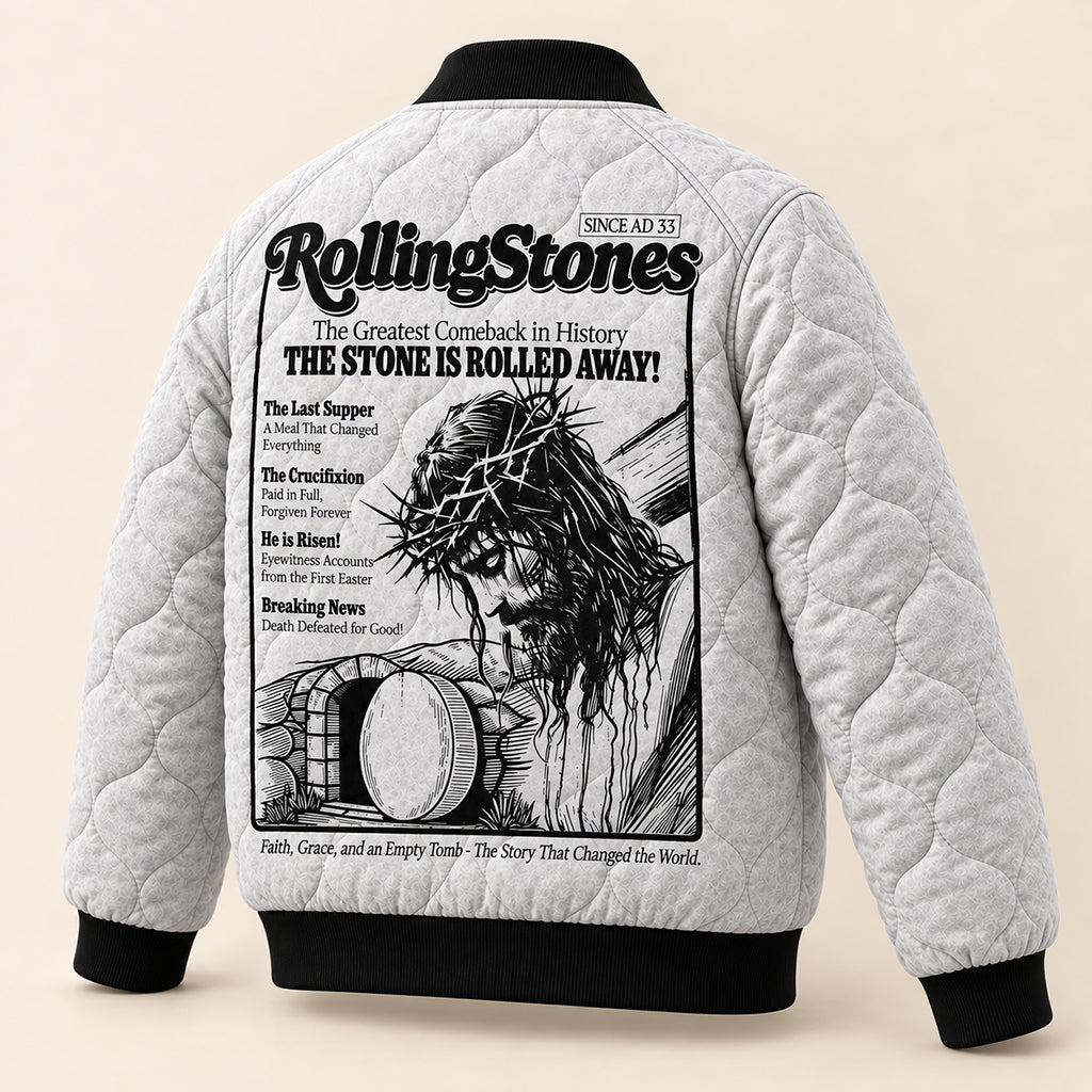 He Is Risen Empty Tomb Quilted Bomber Jacket – view 4
