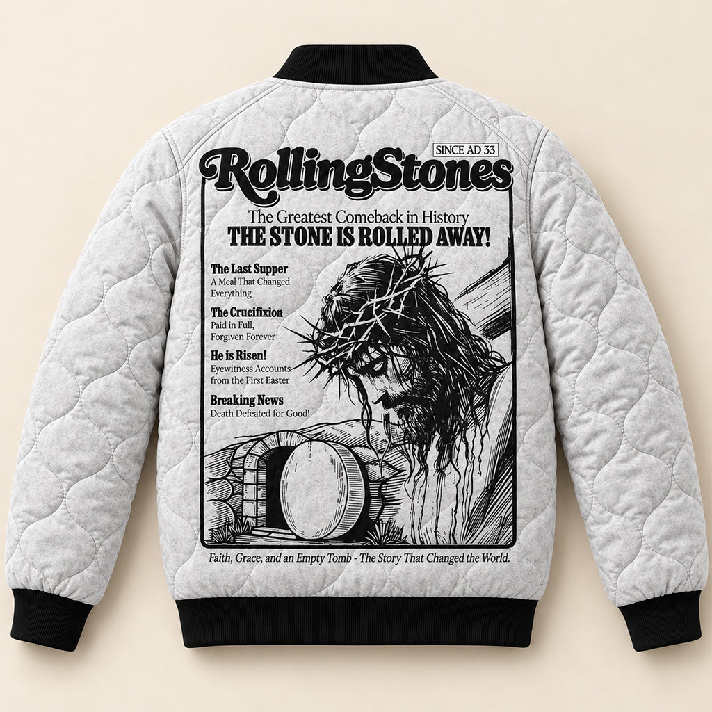 He Is Risen Empty Tomb Quilted Bomber Jacket