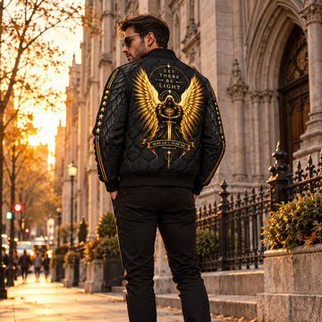 Here Am I Send Me Veteran Quilted Bomber Jacket