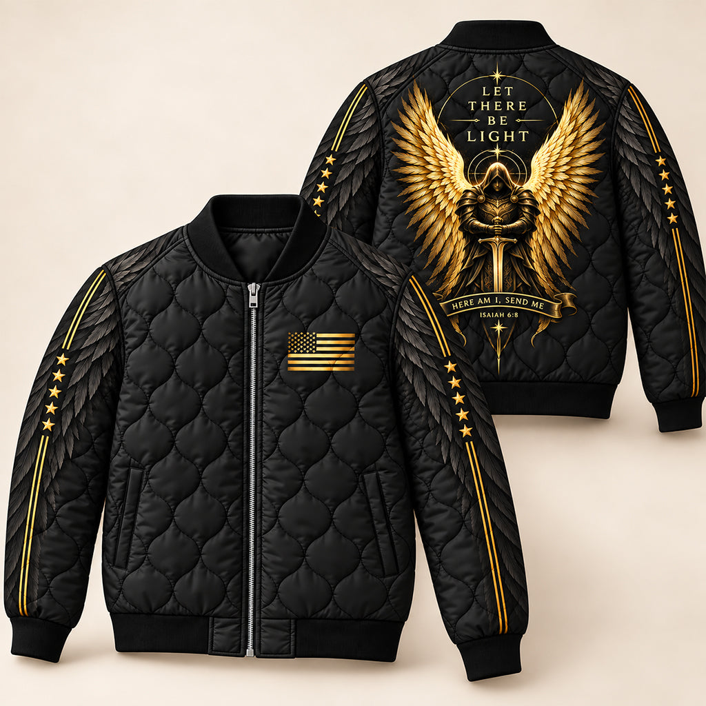 Here Am I Send Me Veteran Quilted Bomber Jacket