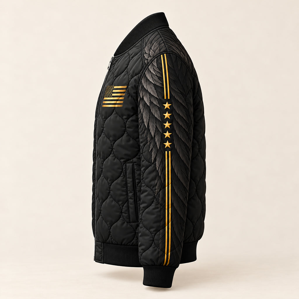 Here Am I Send Me Veteran Quilted Bomber Jacket