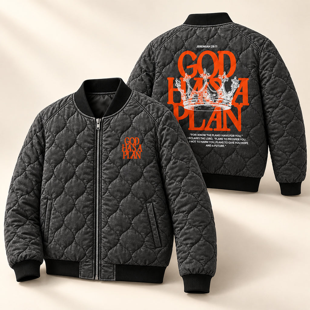 Jeremiah 29 11 Royal Crown Quilted Bomber Jacket