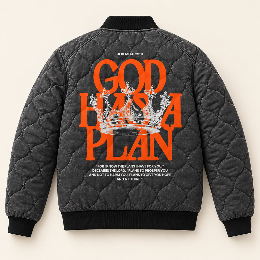 Jeremiah 29 11 Royal Crown Quilted Bomber Jacket