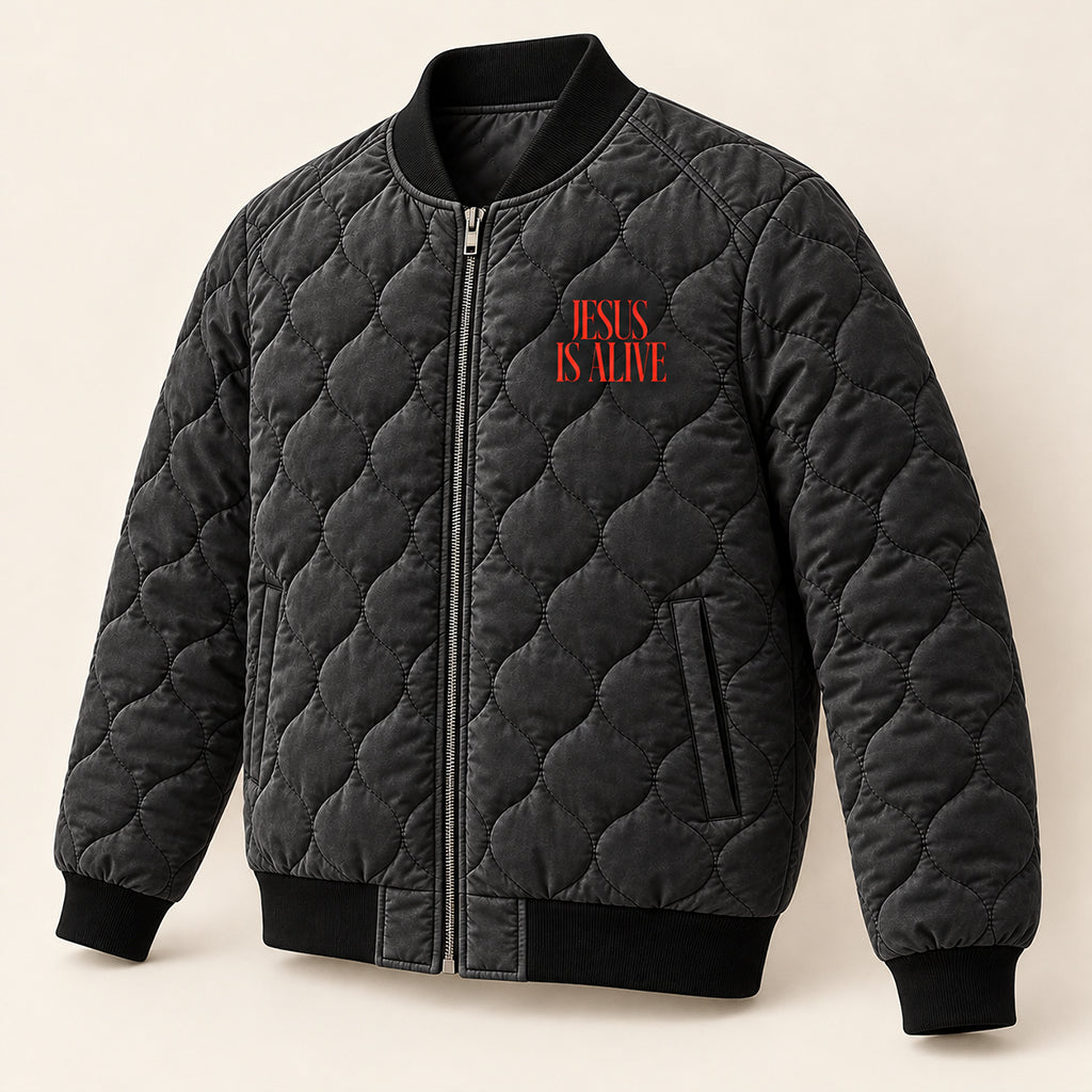 Jesus Is Alive Sermon On The Mount Quilted Bomber Jacket
