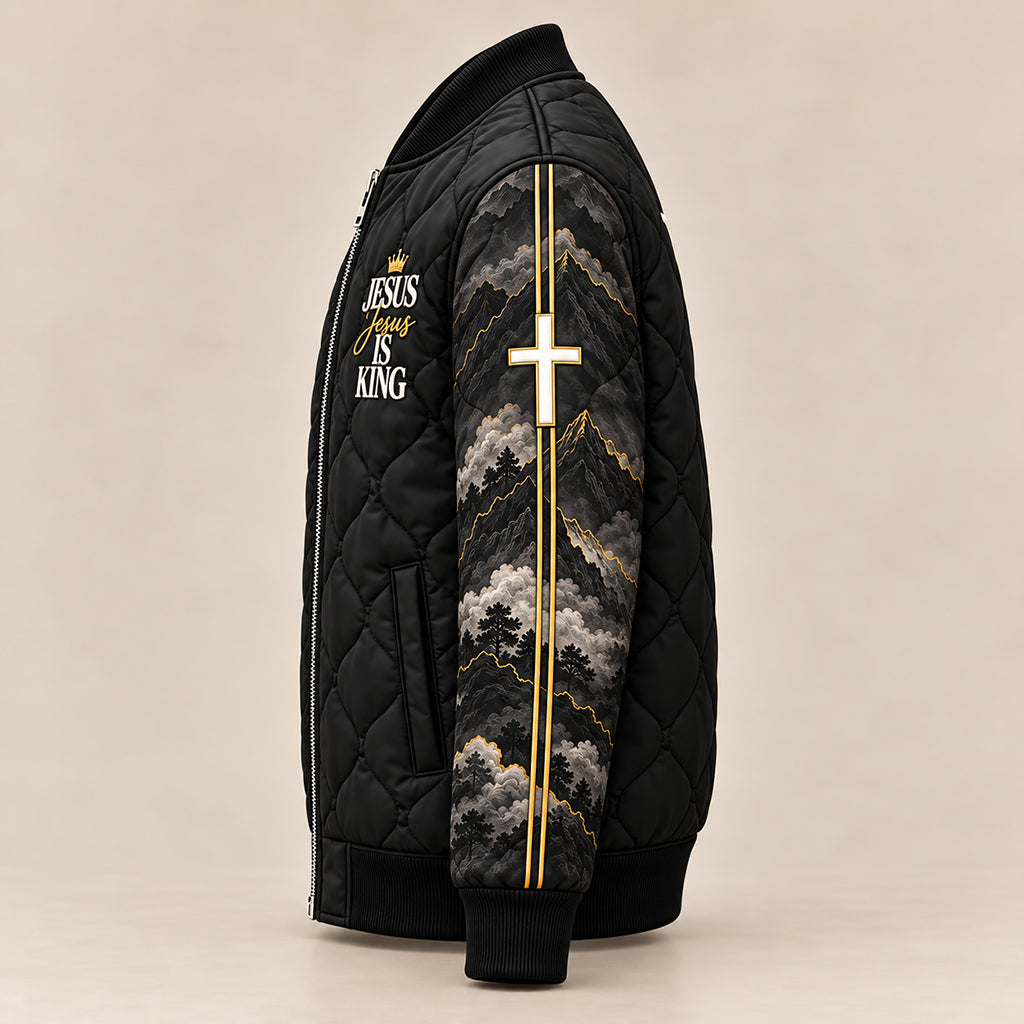 Jesus Is King Christian Quilted Bomber Jacket – view 5
