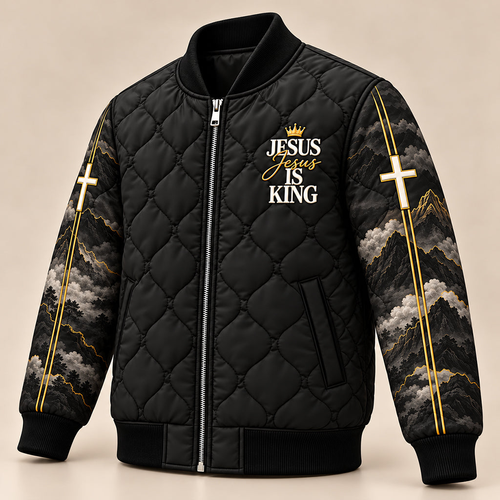 Jesus Is King Christian Quilted Bomber Jacket