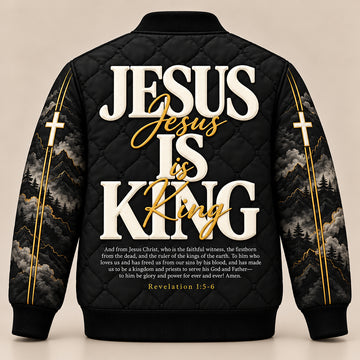 Jesus Is King Christian Quilted Bomber Jacket