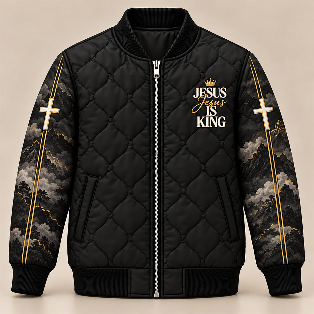 Jesus Is King Christian Quilted Bomber Jacket – view 4