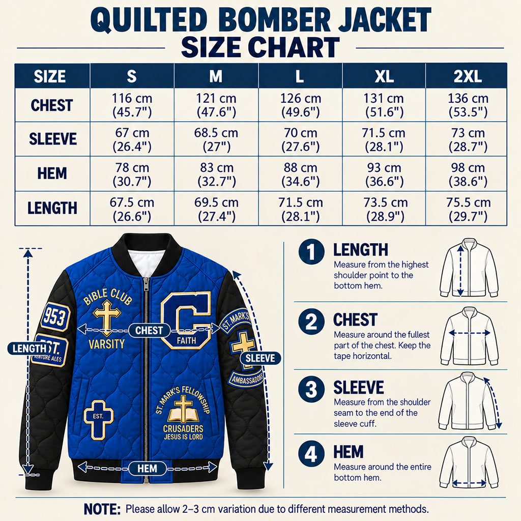 Jesus Is King Christian Quilted Bomber Jacket