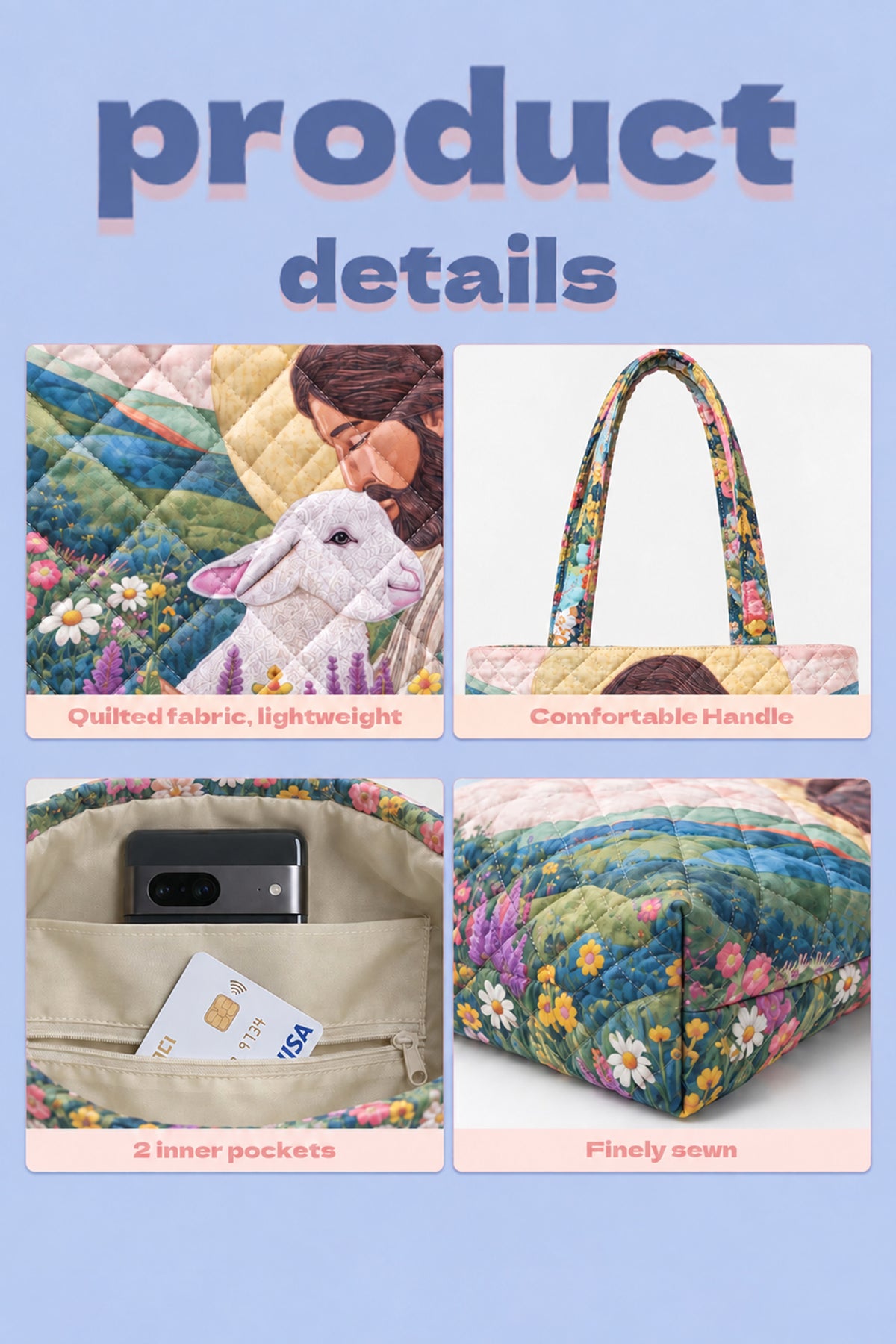 Jesus Lamb Faith Quilted Tote Bag