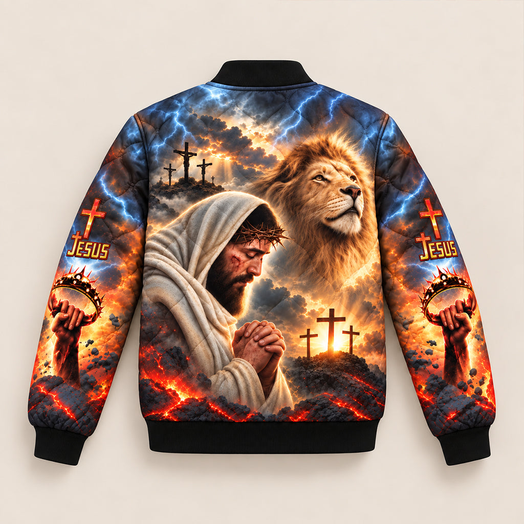 Jesus Lion of Judah Calvary Quilted Bomber Jacket – view 5