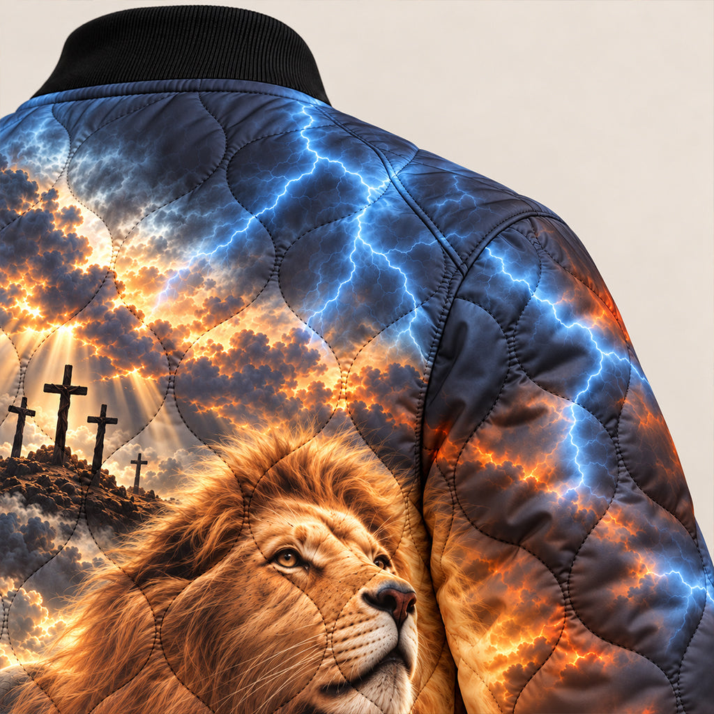 Jesus Lion of Judah Calvary Quilted Bomber Jacket – view 8