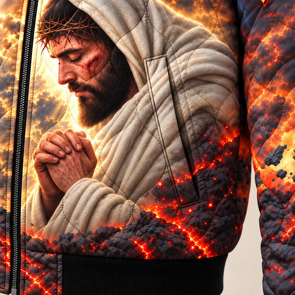 Jesus Lion of Judah Calvary Quilted Bomber Jacket – view 9