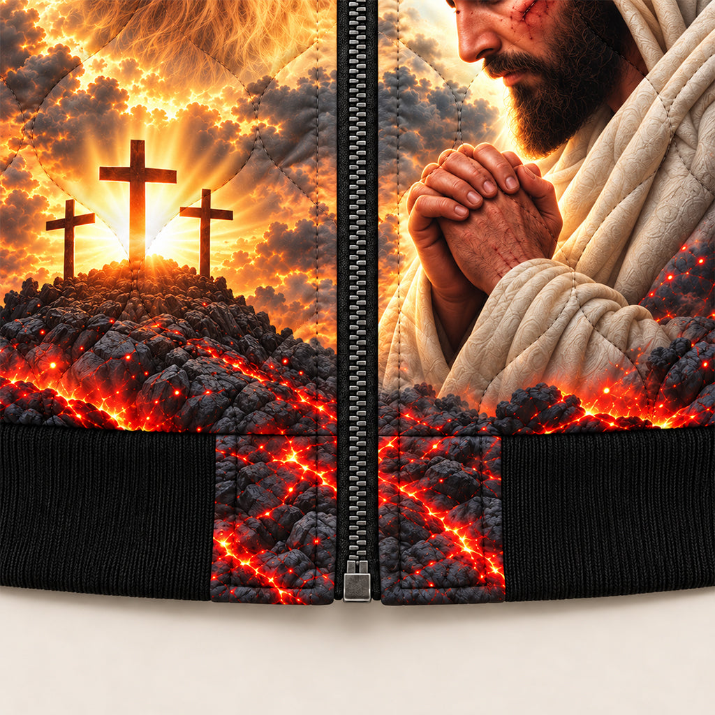 Jesus Lion of Judah Calvary Quilted Bomber Jacket