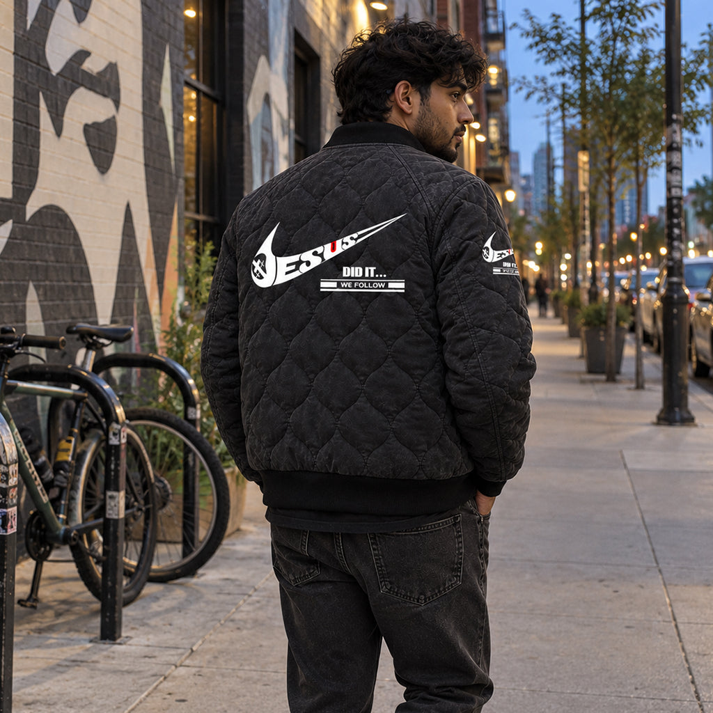 Jesus Did it Quilted Bomber Jacket – view 3