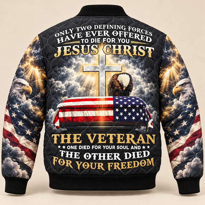 Jesus and Veteran Patriotic Quilted Jacket