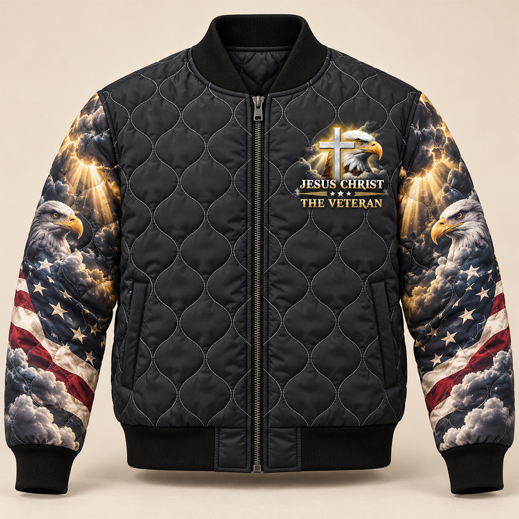 Jesus and Veteran Patriotic Quilted Jacket – view 5