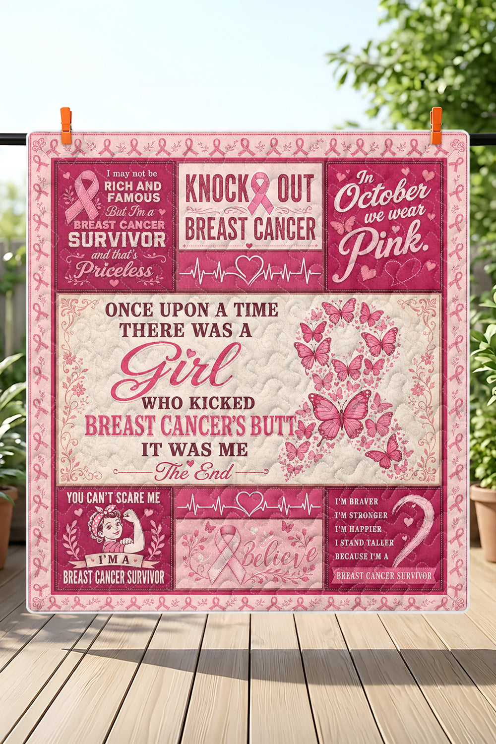 Kicked Breast Cancers Butt Rosie Riveter Quilt Blanket
