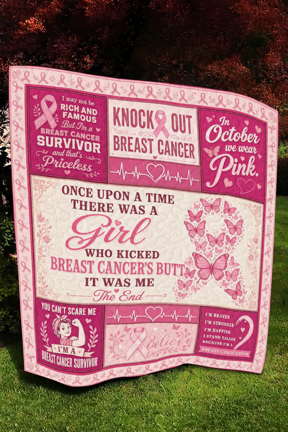 Kicked Breast Cancers Butt Rosie Riveter Quilt Blanket