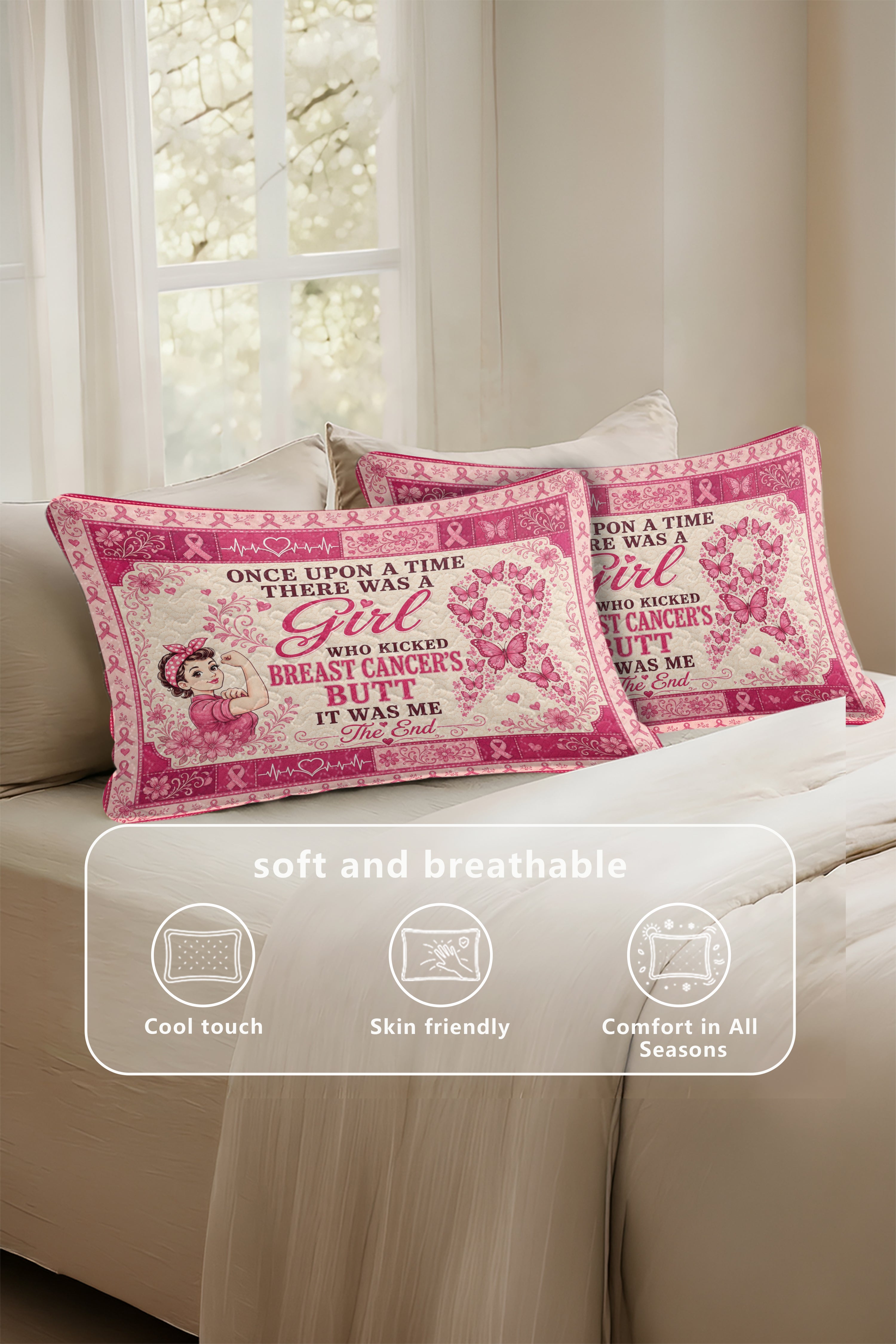 Kicked Breast Cancers Butt Rosie Riveter Quilt Pillows