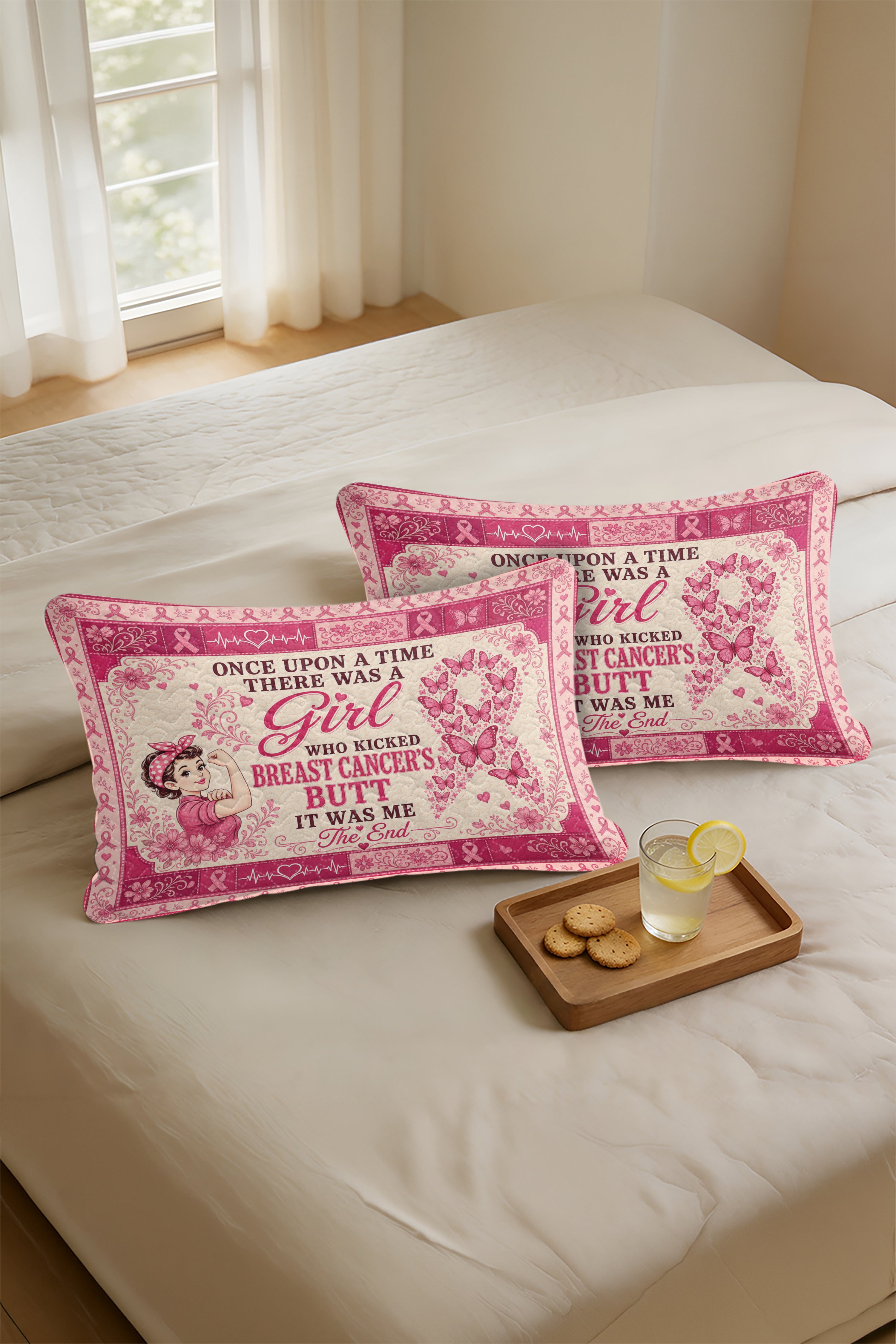 Kicked Breast Cancers Butt Rosie Riveter Quilt Pillows