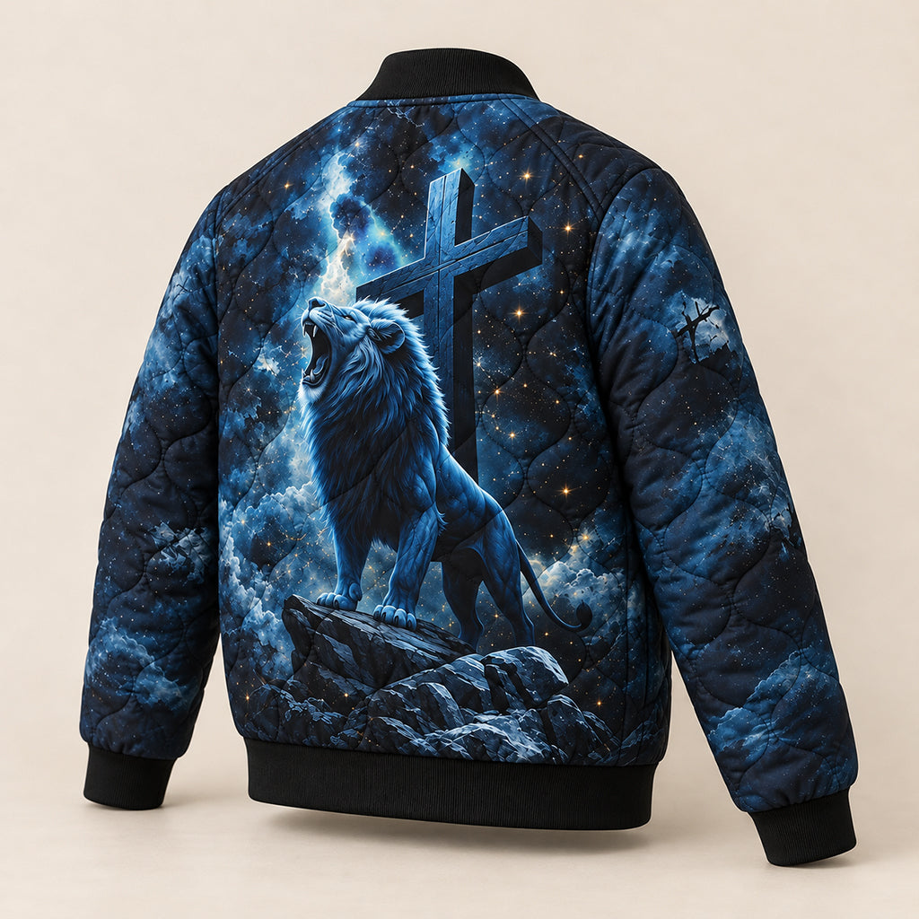 Kneeling Knight Blue Lion Quilted Bomber Jacket – view 5