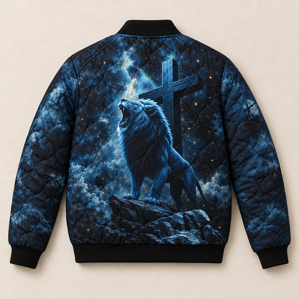 Kneeling Knight Blue Lion Quilted Bomber Jacket – view 6