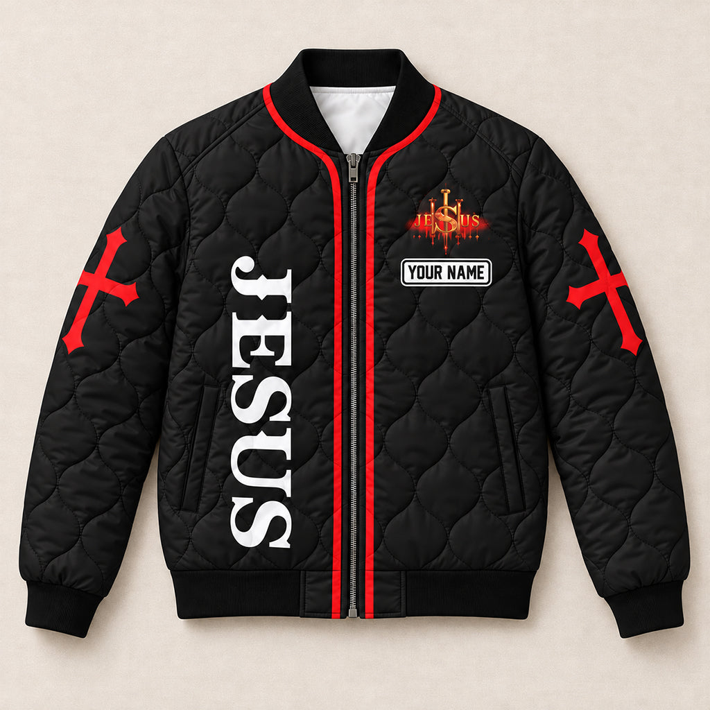 Lion Of Judah Red Cross Quilted Bomber Jacket