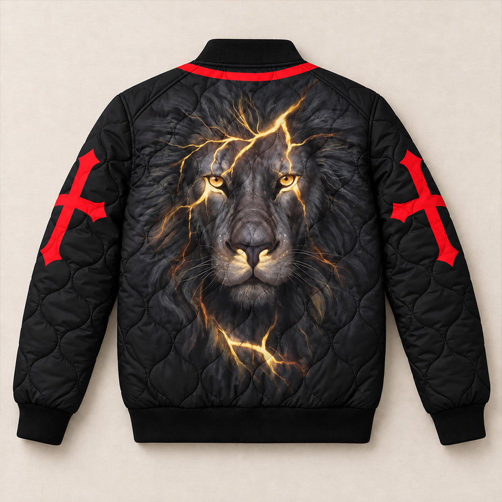 Lion Of Judah Red Cross Quilted Bomber Jacket