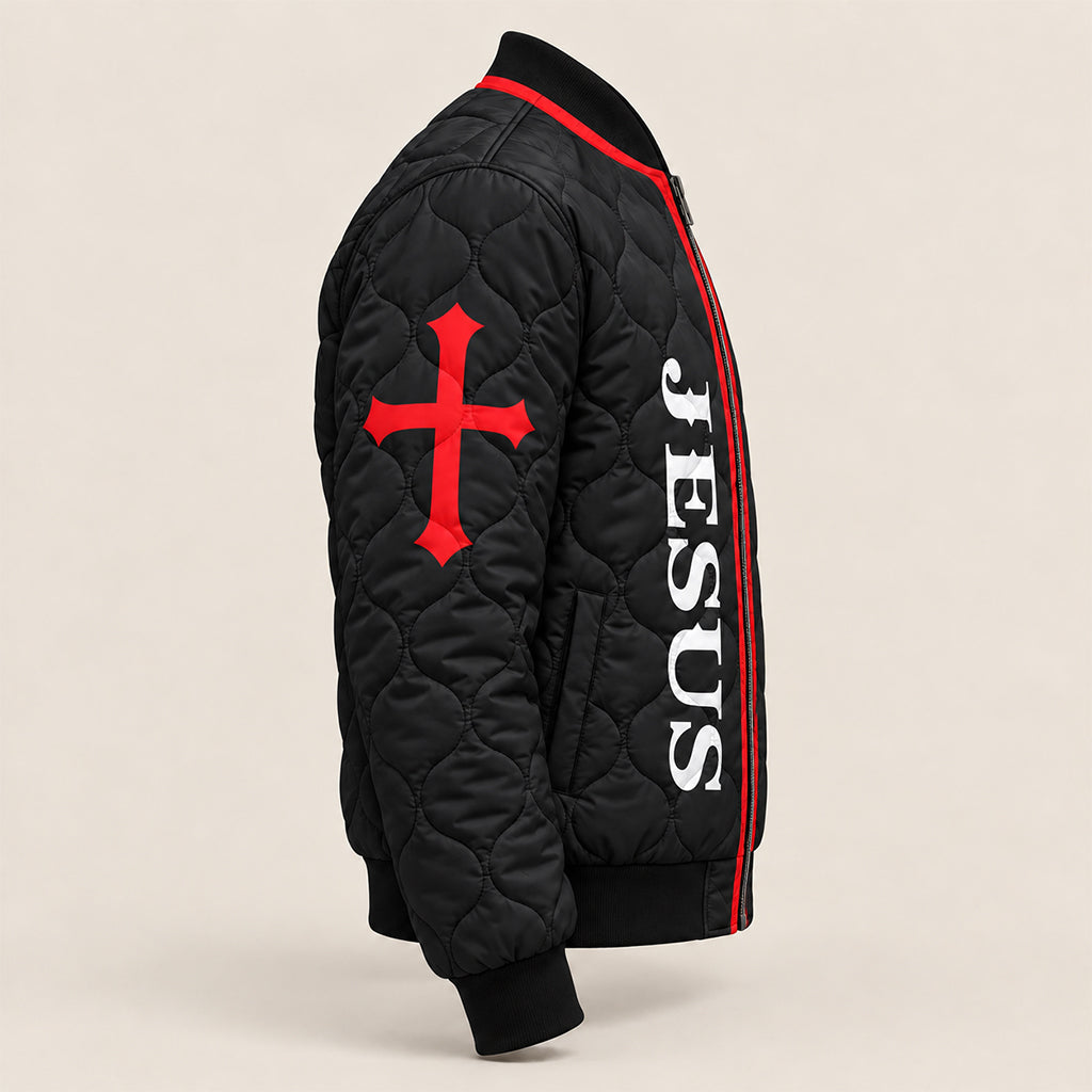 Lion Of Judah Red Cross Quilted Bomber Jacket – view 7