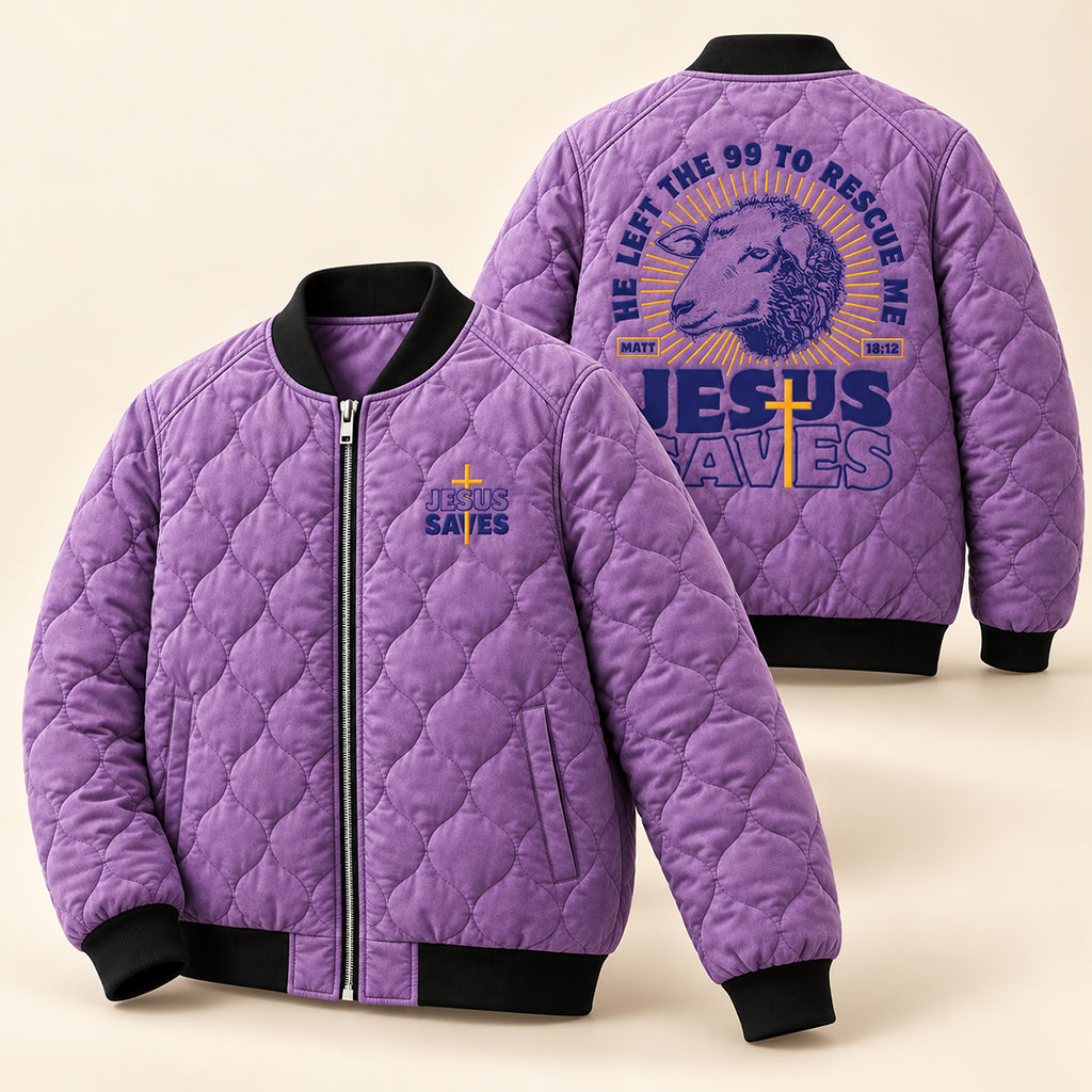 Lost Sheep Rescue Purple Quilted Bomber Jacket