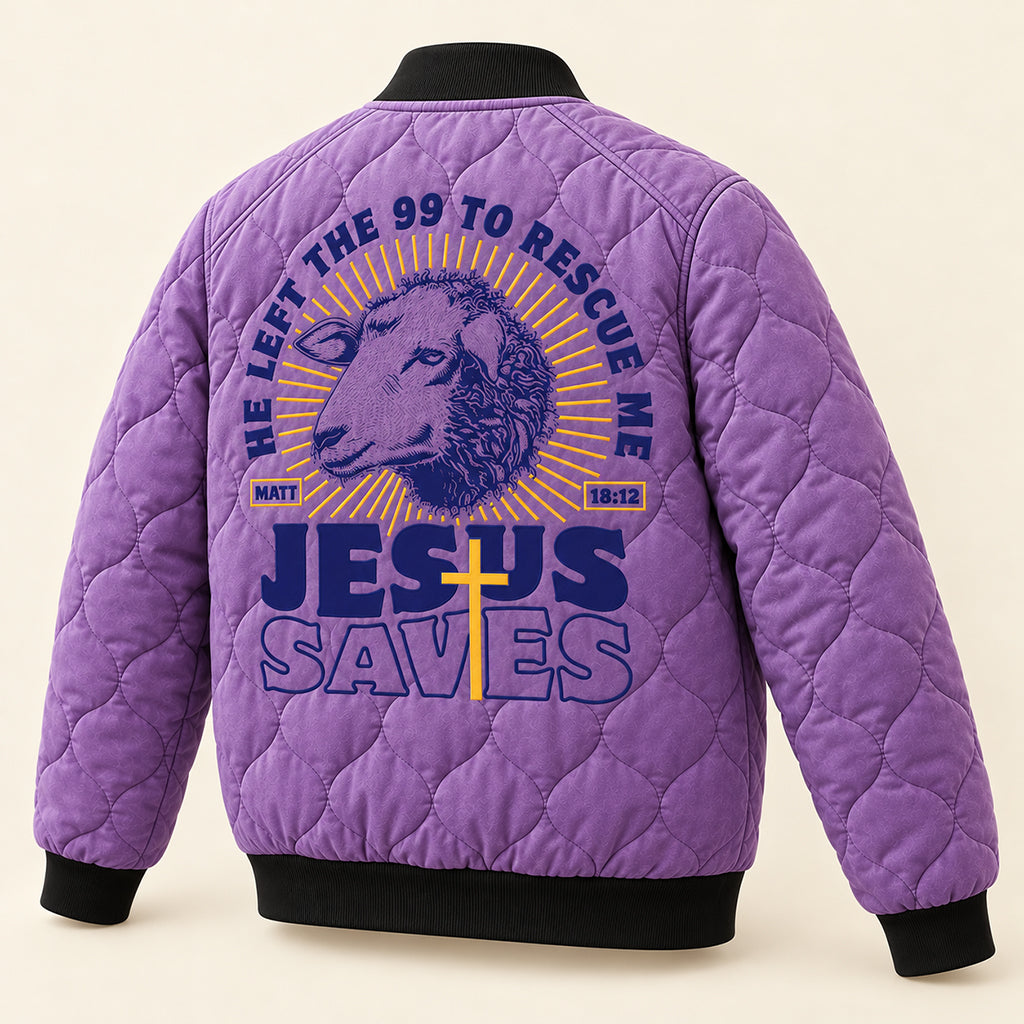 Lost Sheep Rescue Purple Quilted Bomber Jacket