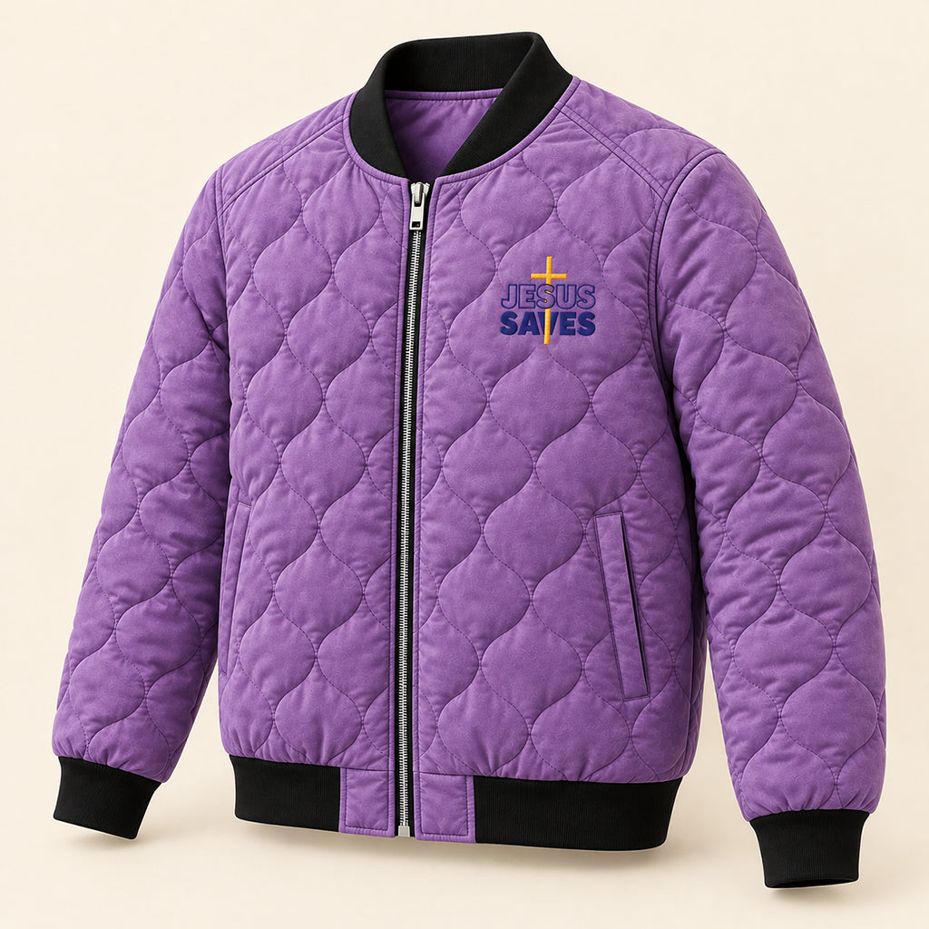 Lost Sheep Rescue Purple Quilted Bomber Jacket