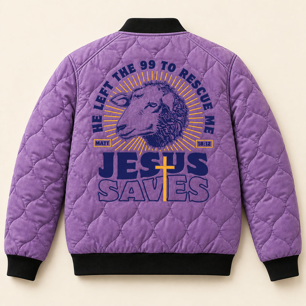 Lost Sheep Rescue Purple Quilted Bomber Jacket – view 4