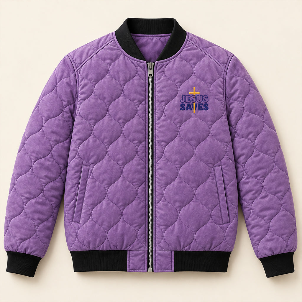 Lost Sheep Rescue Purple Quilted Bomber Jacket – view 3