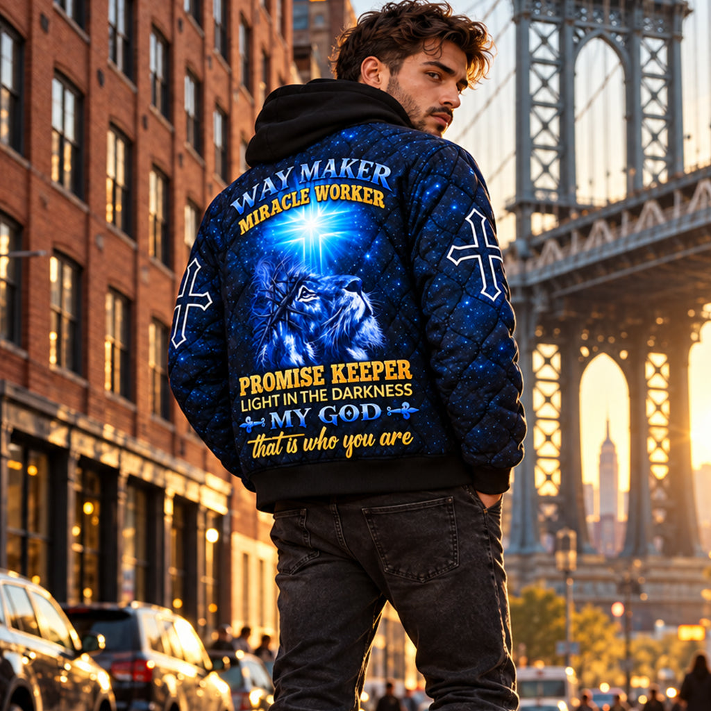Midnight Lion Savior Quilted Bomber Jacket