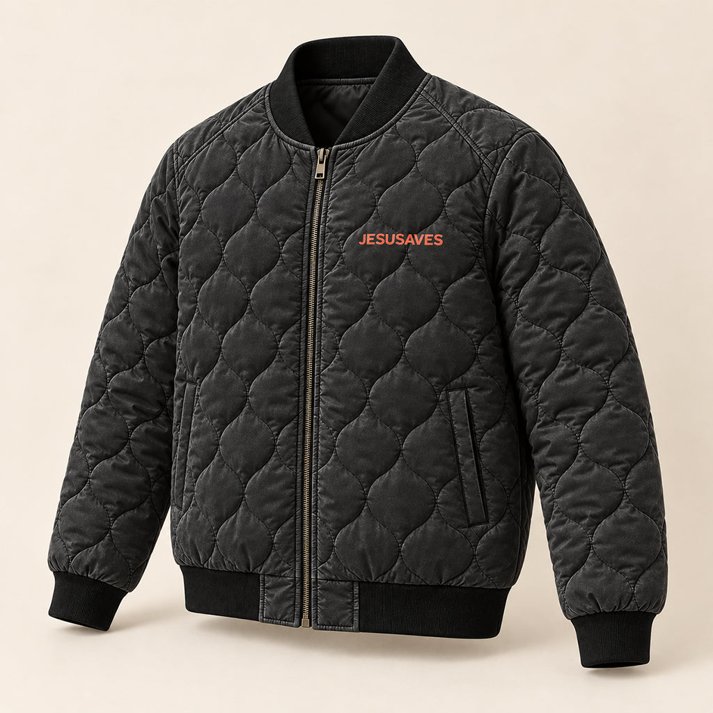 Neon Jesus Saves Cross Quilted Bomber Jacket – view 3