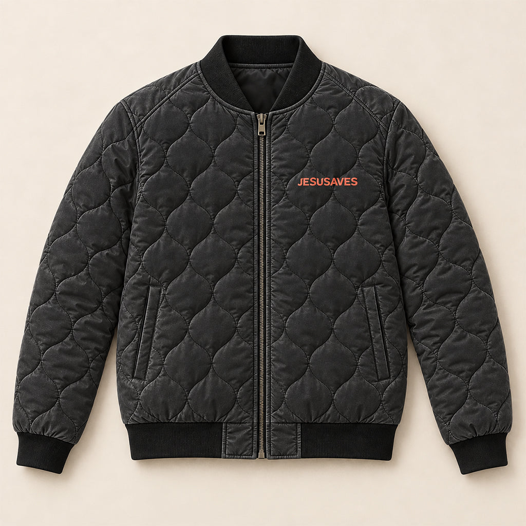 Neon Jesus Saves Cross Quilted Bomber Jacket – view 7