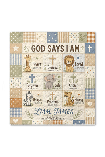 Personalized Baptism Safari Animals Quilt Blanket