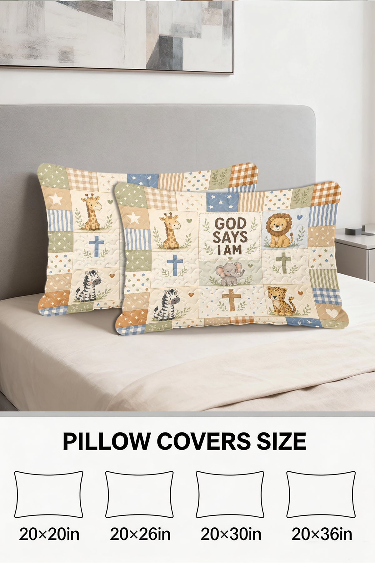 Personalized Baptism Safari Animals Quilt Pillows