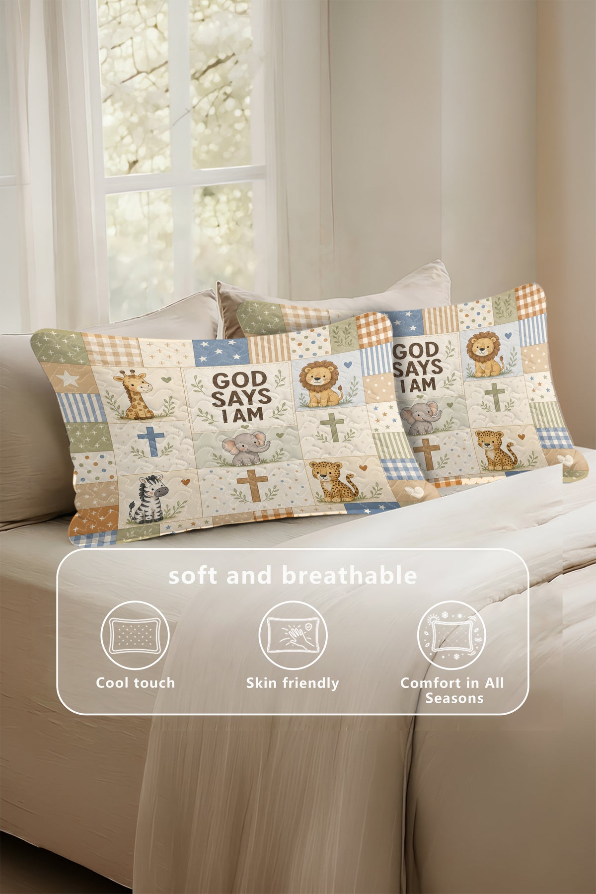 Personalized Baptism Safari Animals Quilt Pillows
