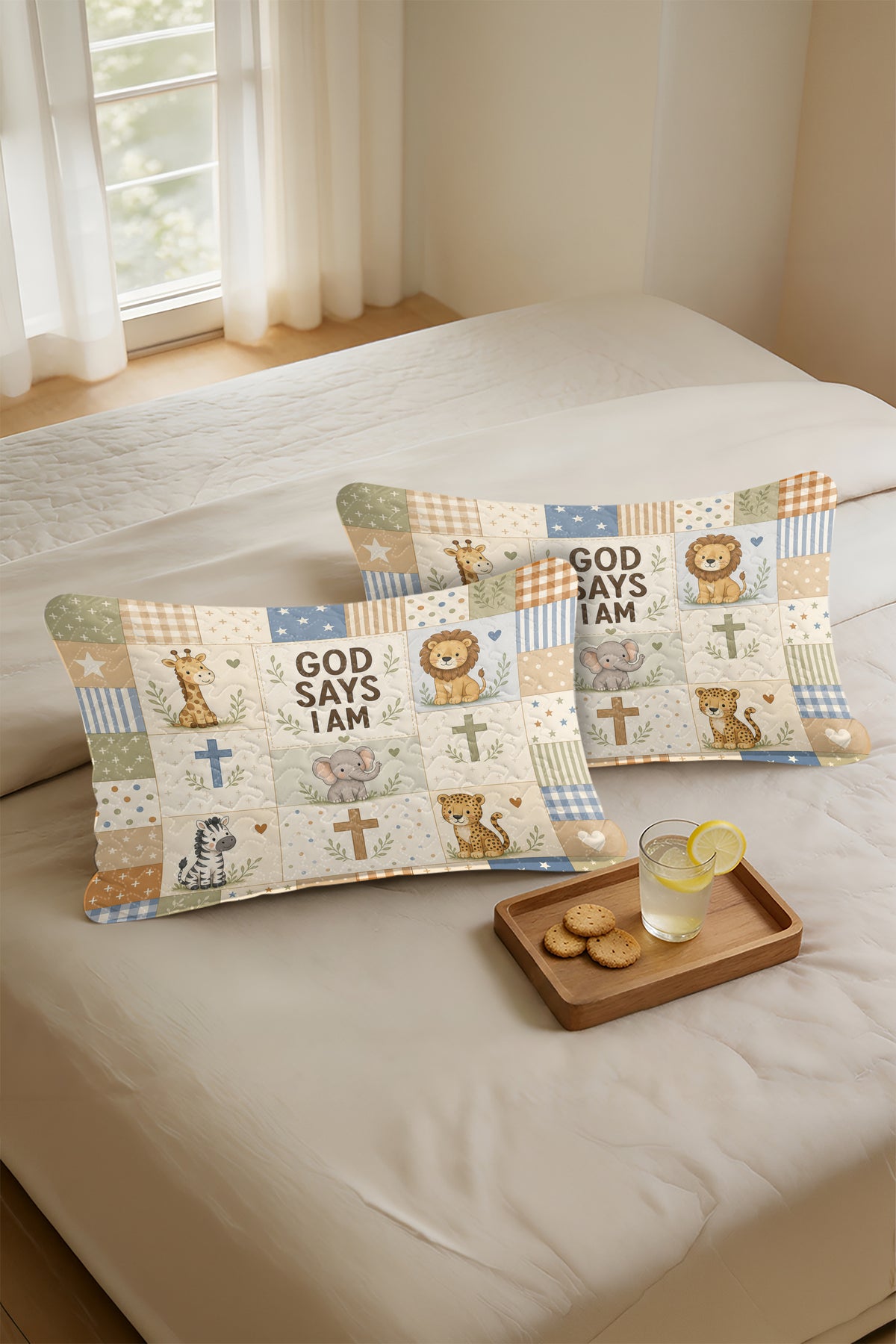 Personalized Baptism Safari Animals Quilt Pillows