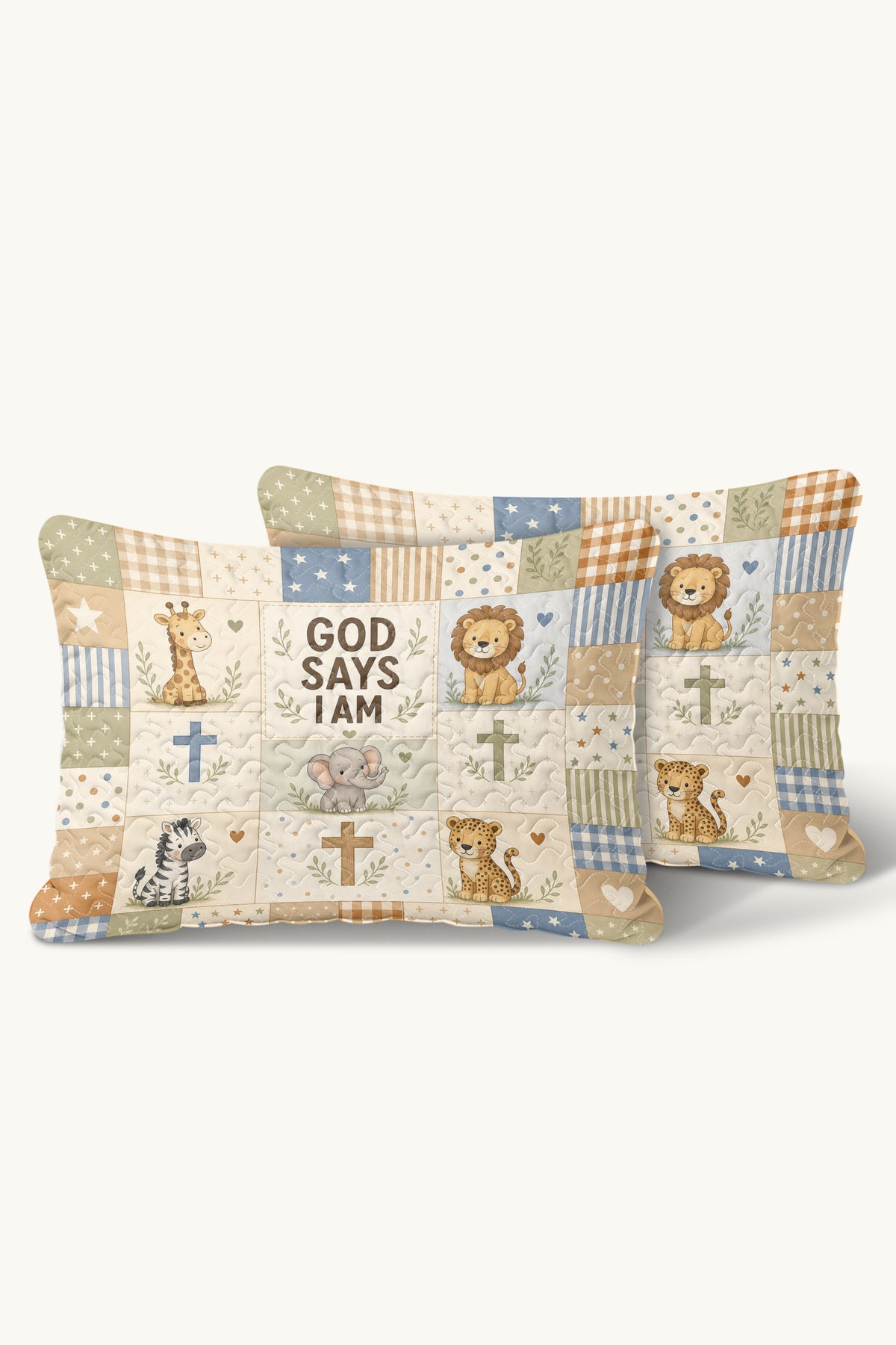 Personalized Baptism Safari Animals Quilt Pillows