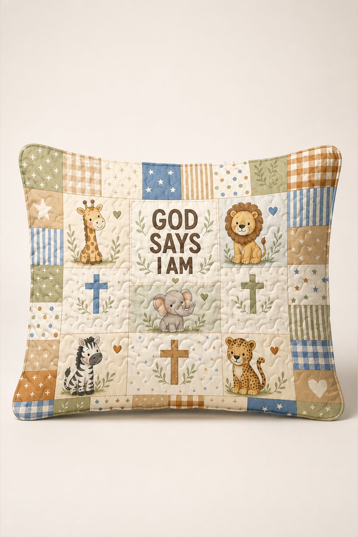 Personalized Baptism Safari Animals Quilt Pillows